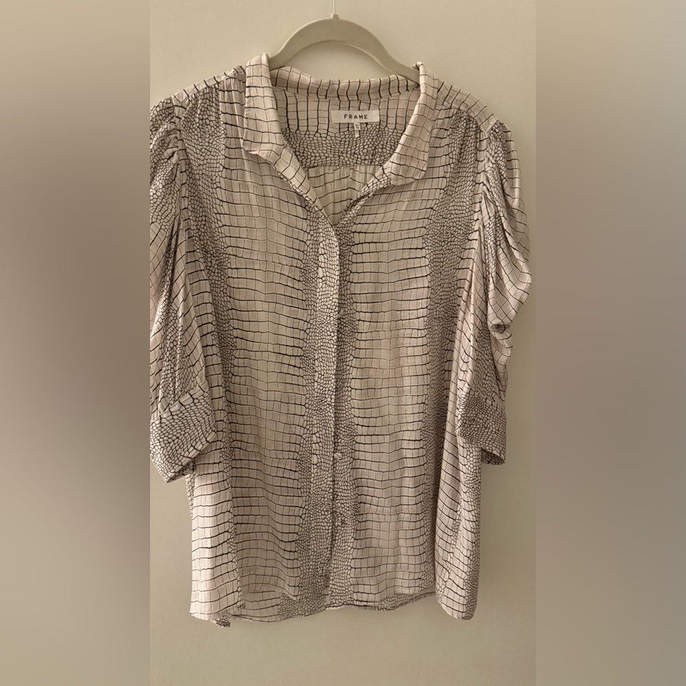 Frame Silk Cream and Black Patterned Button Down Shirt